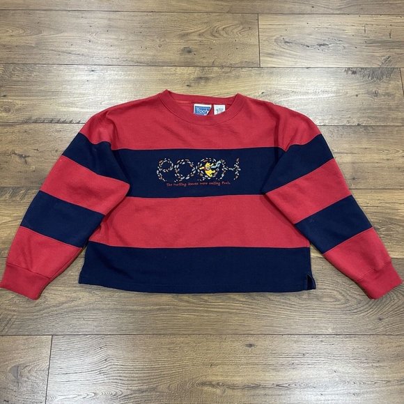 Vintage Disney Winnie The Pooh Sweatshirt Women Large‎ Striped Embroidered Boxy - Picture 1 of 15